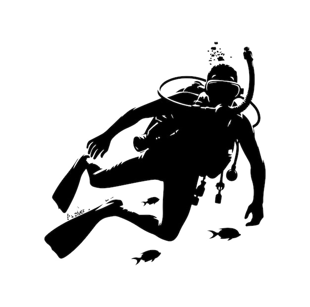 Vetor silhueta de mergulhador desenhada à mão por vetor livre