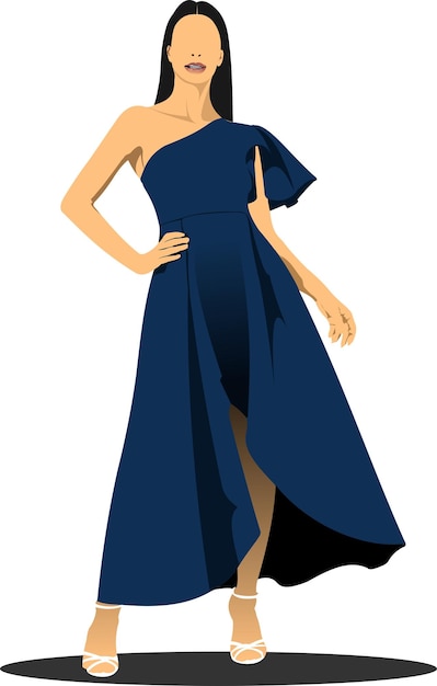 Silhueta de moda mulher em ilustração vetorial 3d azul