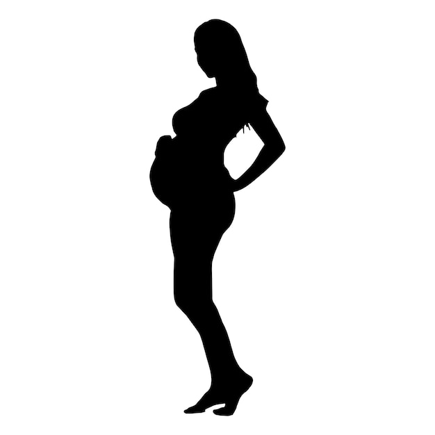 Silhueta de mulher grávida preta isolada em fundo branco