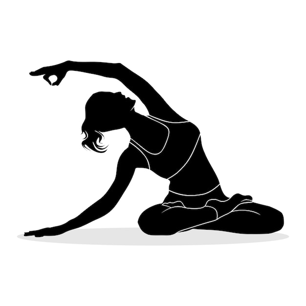 Vetor silhueta de mulher meditando sobre ioga. ilustração vetorial