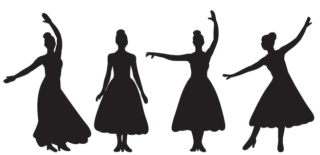 Silhueta de mulheres dançando no vetor isolado de fundo branco