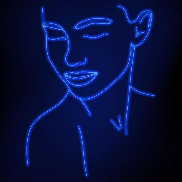 Silhueta de néon de uma menina ilustração vetorial Retrato em uma linha