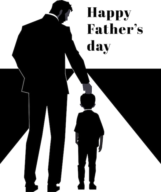 Vetor silhueta de pai e filho limpa minimalista preto e branco para cartaz do dia dos pais