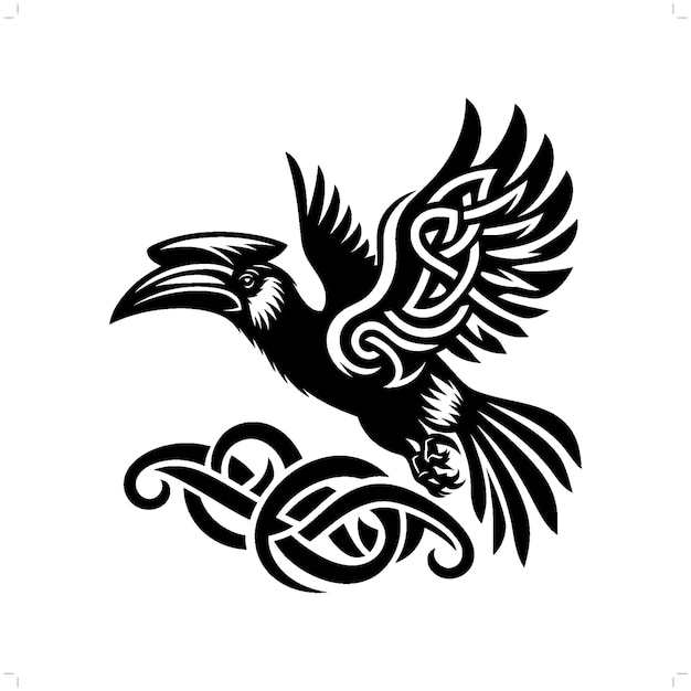 Vetor silhueta de pássaro hornbill em animal nó celta irlandês ilustração nórdica