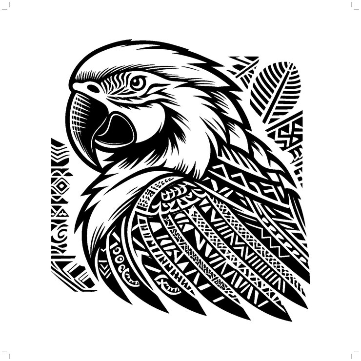 Vetor silhueta de pássaro papagaio em animal ilustração tribal da polinésia étnica