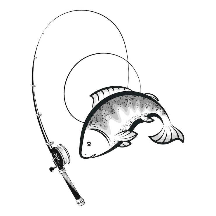 Vetor silhueta de peixe e design de vara de pesca para pesca
