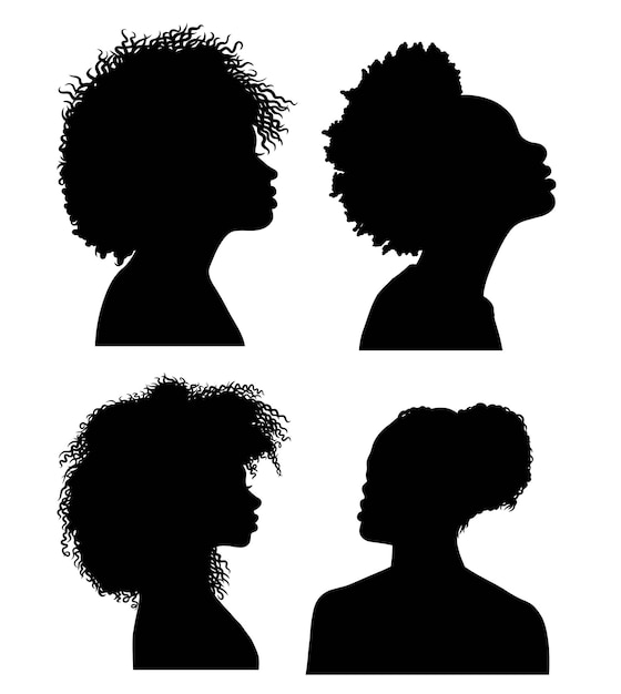 Vetor silhueta de penteado de mulher afro