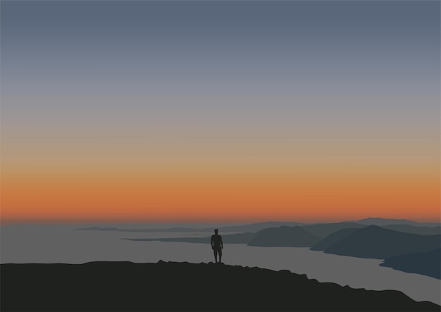 silhueta de pessoas na natureza ao pôr do sol ilustração vetorial
