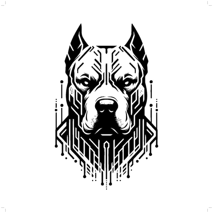 Vetor silhueta de pitbull em animal cyberpunk ilustração futurista moderna