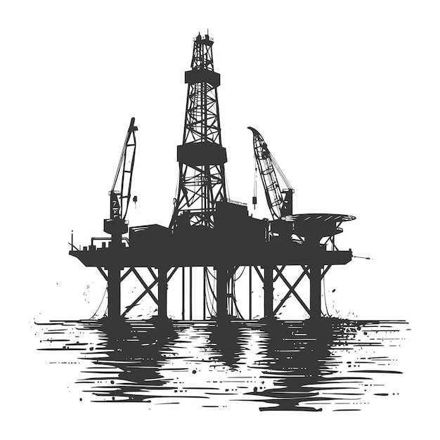 Vetor silhueta de plataforma de petróleo ou derrick de petróleo no mar cor preta apenas