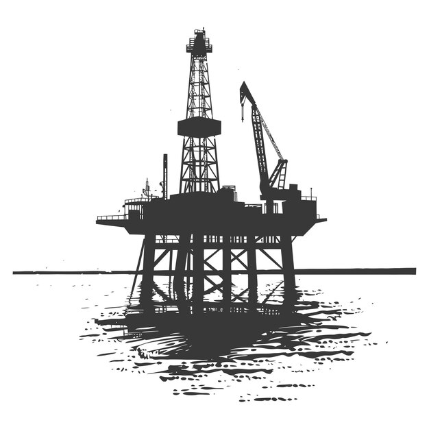 Vetor silhueta de plataforma de petróleo ou derrick de petróleo no mar cor preta apenas