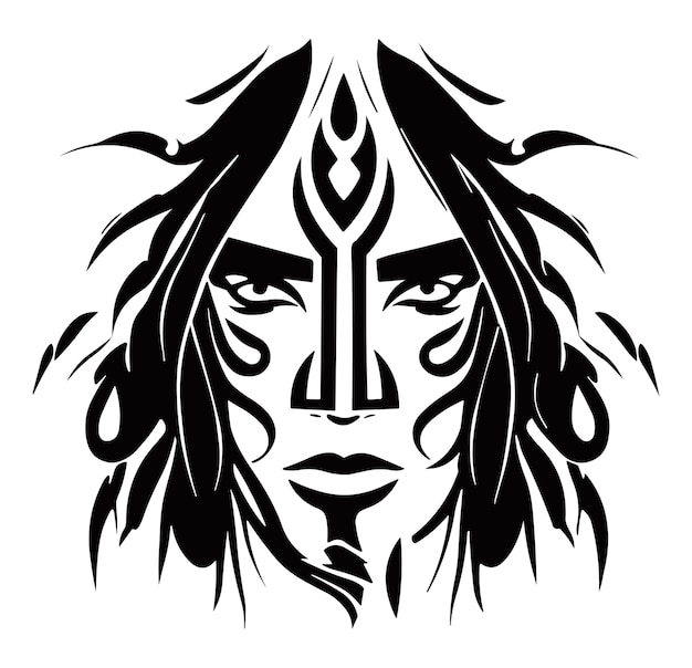 Vetor silhueta de rosto de homem tribal