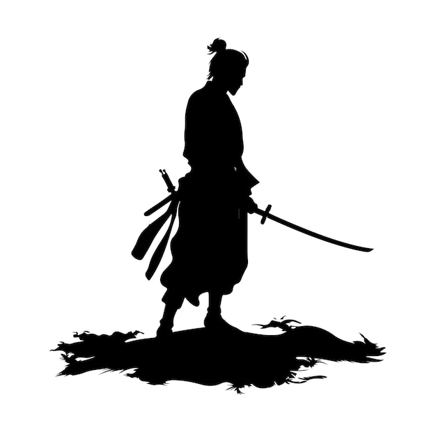 Vetor silhueta de samurai isolada preto em branco ilustração vetorial de fundo