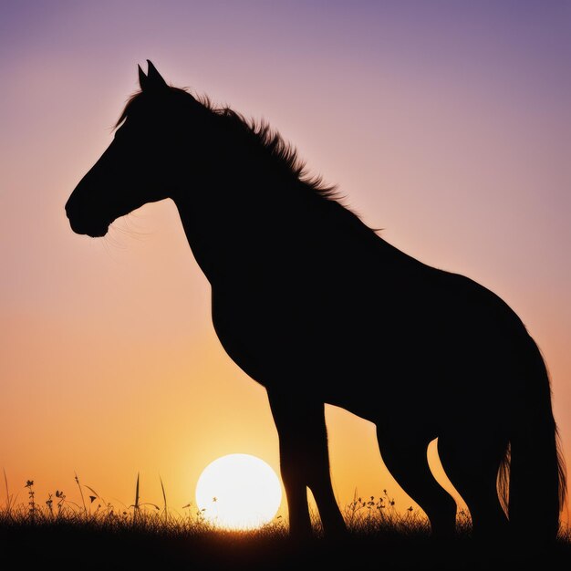 Vetor silhueta de um cavalo em um fundo de pôr-do-sol silhoueta de um cabalo em um pano de fundo de pouso de sol