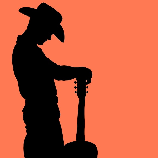 Silhueta de um cowboy e uma guitarra