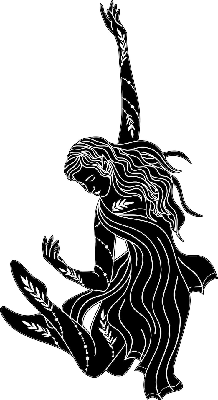 Vetor silhueta de uma menina, silhueta de dançarina, ilustração linear de vetor de bruxa