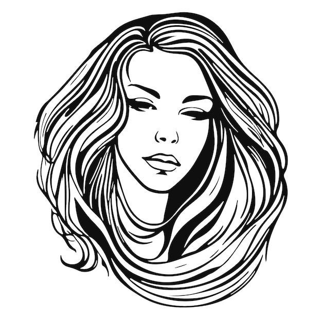 Silhueta de uma mulher com cabelos longos e fluidos com fundo isolado