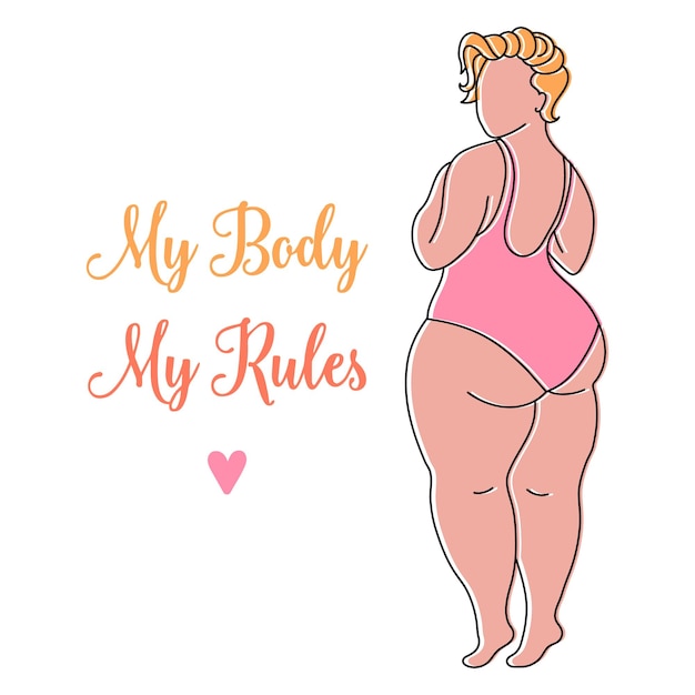 Silhueta de uma mulher gorda em traje de banho, esboço. meu corpo, minhas regras. conceito de corpo positivo. arte de linha