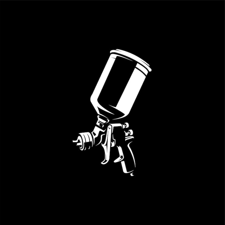 Silhueta de uma pistola de pulverização em vetor de fundo preto