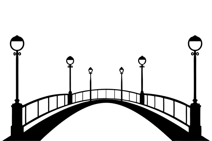 Vetor silhueta de uma ponte com luzes de rua