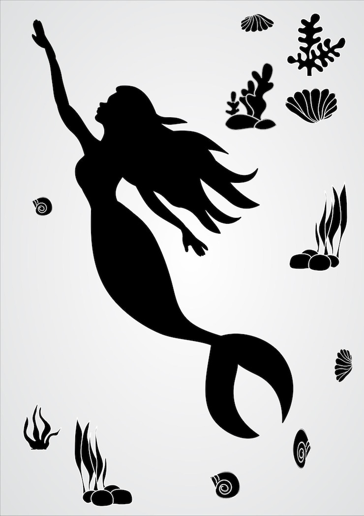 Vetor silhueta de uma sereia nada no mar vetor