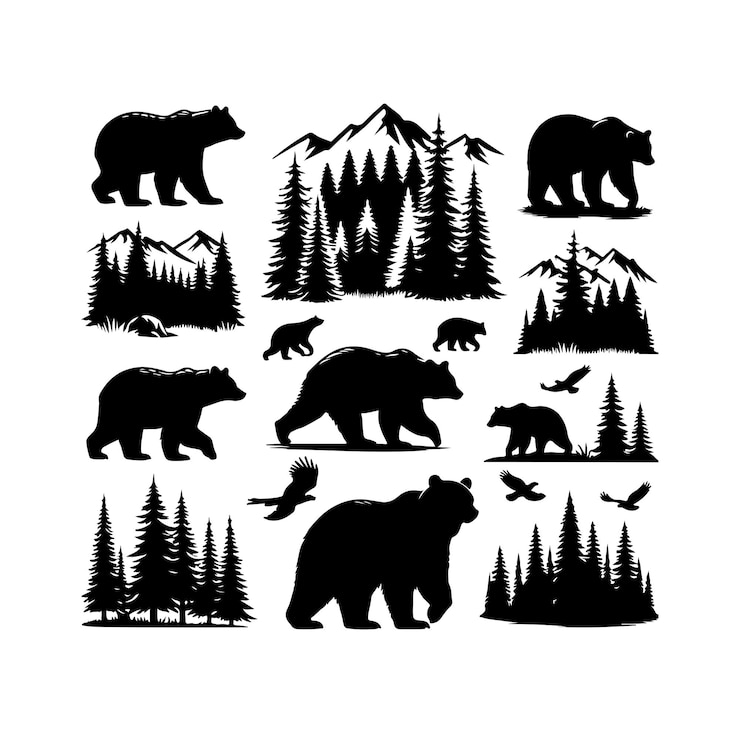 Vetor silhueta de urso isolada na ilustração vetorial de fundo branco