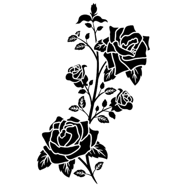 Silhueta decoração de flores de rosa negra