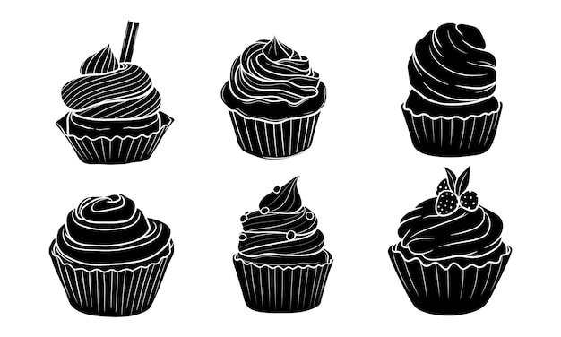 Silhueta desenhada à mão de ilustração de cupcake