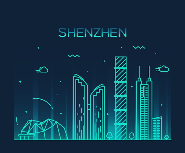 Silhueta detalhada do horizonte de shenzhen. ilustração em vetor na moda, estilo de arte de linha.