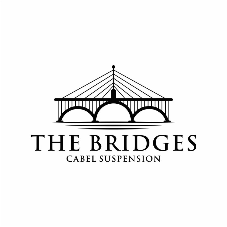 Vetor silhueta do conceito de design de logotipo de ponte de cabo de suspensão.