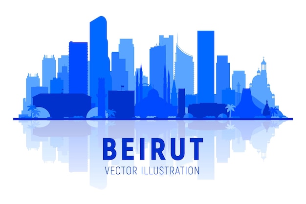 Silhueta do horizonte de Beirute Líbano em fundo branco Ilustração vetorial Conceito de viagens e turismo de negócios com edifícios modernos Imagem para banner ou site