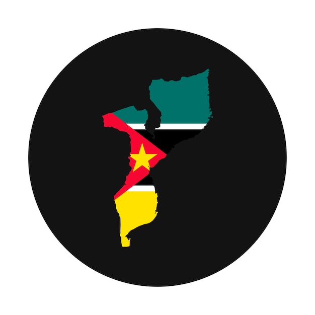 Silhueta do mapa de moçambique com bandeira em fundo preto