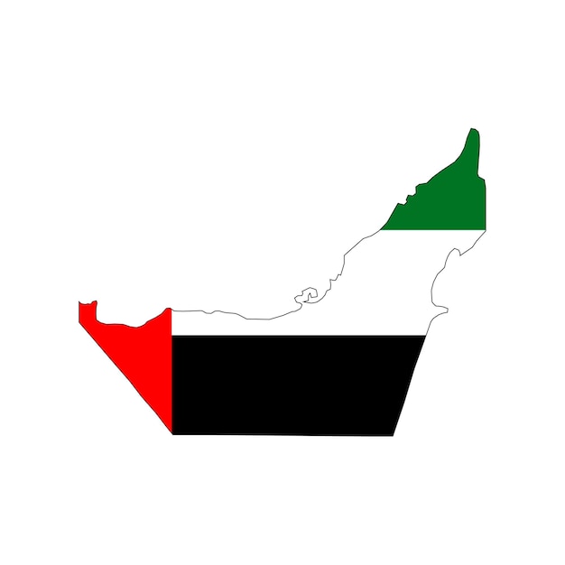 Silhueta do mapa dos Emirados Árabes Unidos com bandeira no fundo branco