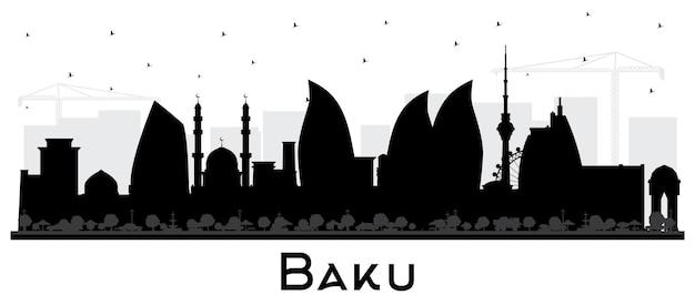 Vetor silhueta do skyline da cidade de baku azerbaijão com edifícios pretos isolados no branco ilustração vetorial paisagem urbana de baku com pontos de referência