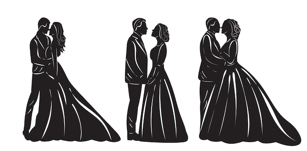 Silhueta do vetor de casamento dos noivos