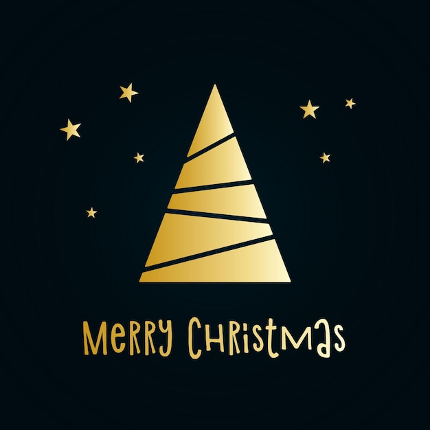 Silhueta dourada de uma árvore de Natal com neve e estrelas. Feliz Natal e Feliz Ano Novo de 2022. Ilustração em vetor.