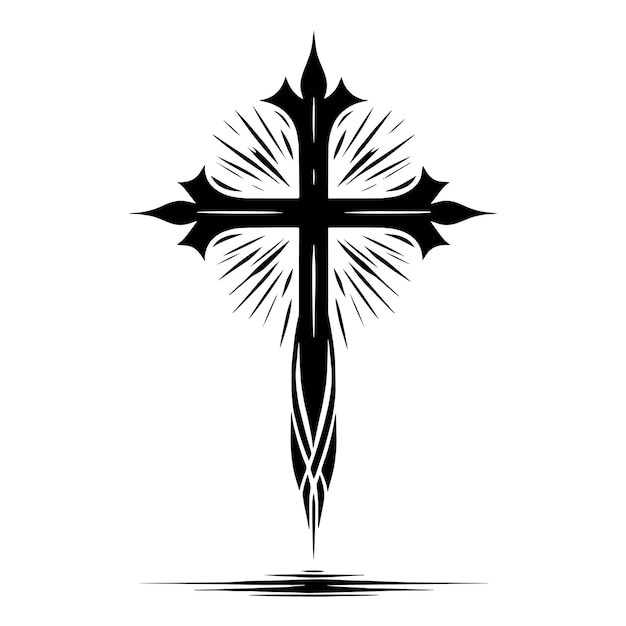 Silhueta em preto e branco de uma ilustração abstrata de uma cruz