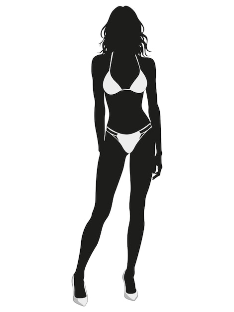 Silhueta estilizada de uma mulher de biquíni perfeita para projetos de beleza de moda e temáticos de verão