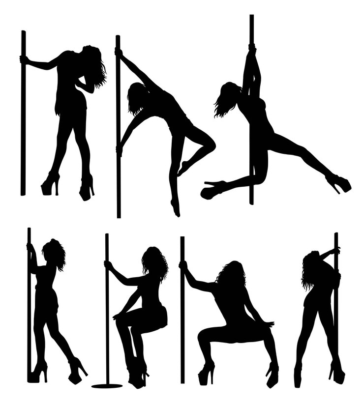 Vetor silhueta feminina de ação de pole dance