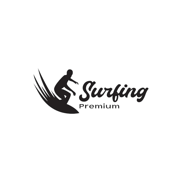 Silhueta homem surfando mar logotipo símbolo ícone vector design gráfico ilustração idéia criativa