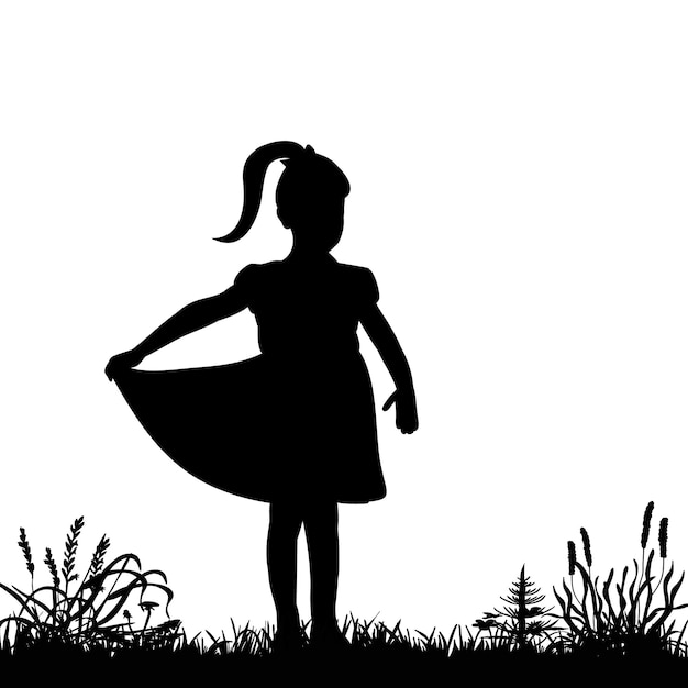 Vetor silhueta isolada de uma menina dançando na natureza