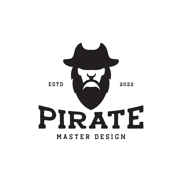 Silhueta isolada rosto barba preta piratas logo design vector gráfico símbolo ilustração ícone