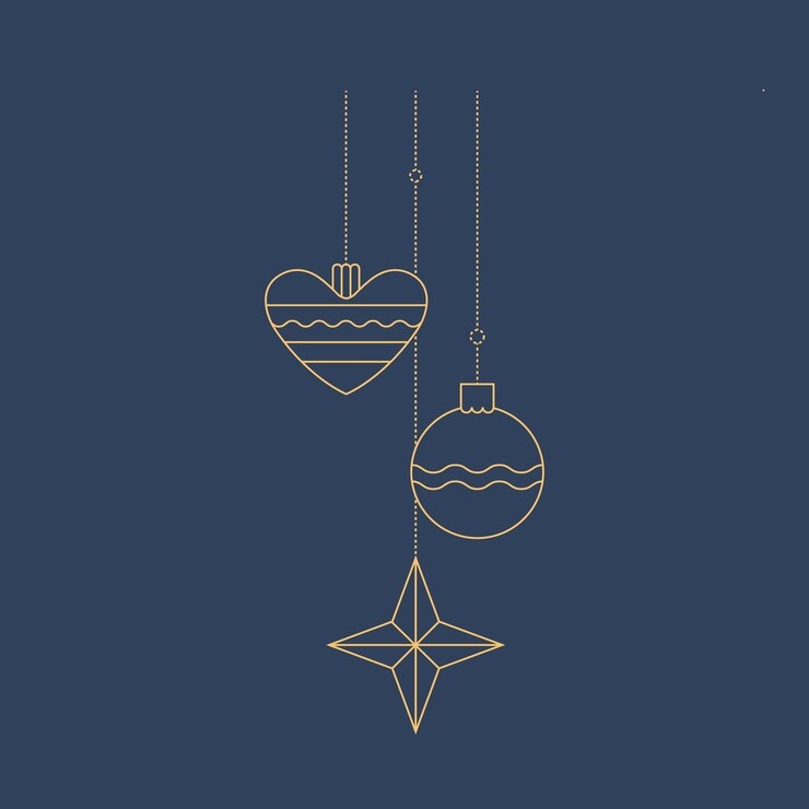 Vetor silhueta linear de contorno dourado elegante da estrela de bola de brinquedo de natal vector de natal de feriado
