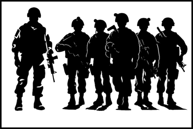 Vetor silhueta militar clipart do exército vector de soldado gráficos militares conjunto de ícones militares design do exército