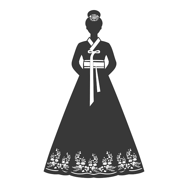 Vetor silhueta mulheres coreanas independentes vestindo hanbok só cor preta