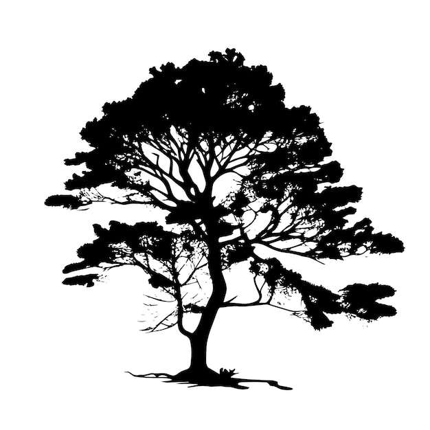 Vetor silhueta negra de árvore silhueta de árvore realista elemento isolado forma de sombra negra isolada