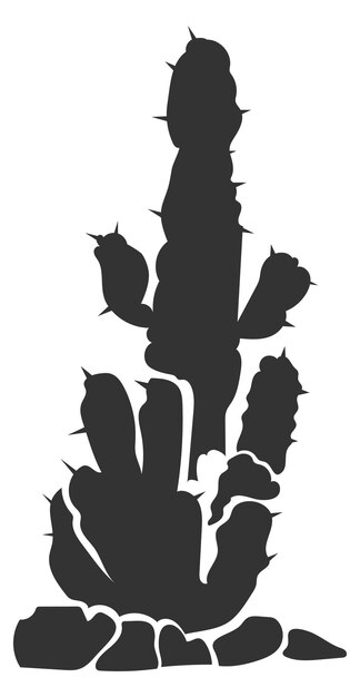 Silhueta negra de cacto mexicano ícone suculento do deserto