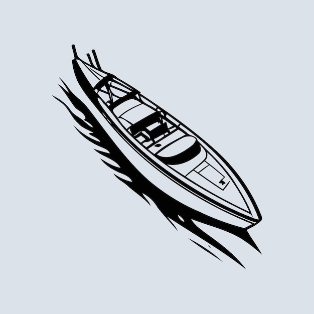 Vetor silhueta negra de iate em alta velocidade ilustração isolada imprimível em logotipo mínimo de camiseta