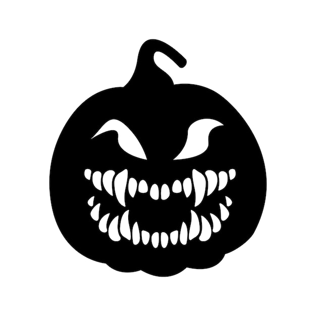 Silhueta negra de uma abóbora de halloween com um sorriso assustador
