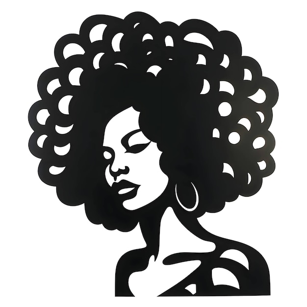 Silhueta negra de uma mulher com cabelo afrotexturizado em fundo branco